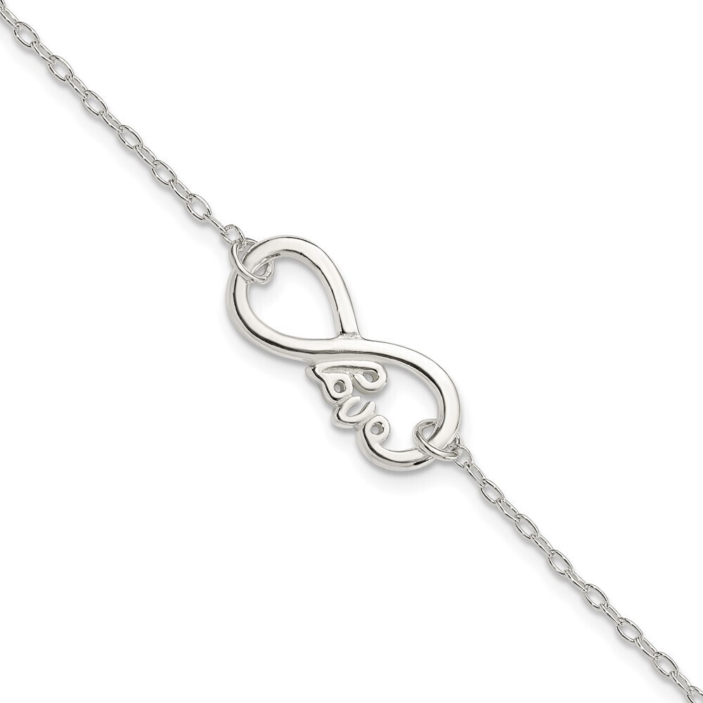 Kazi Luxury Sterling Silver Polished infinity Sign w/LOVE 7.5 inch Bracelet